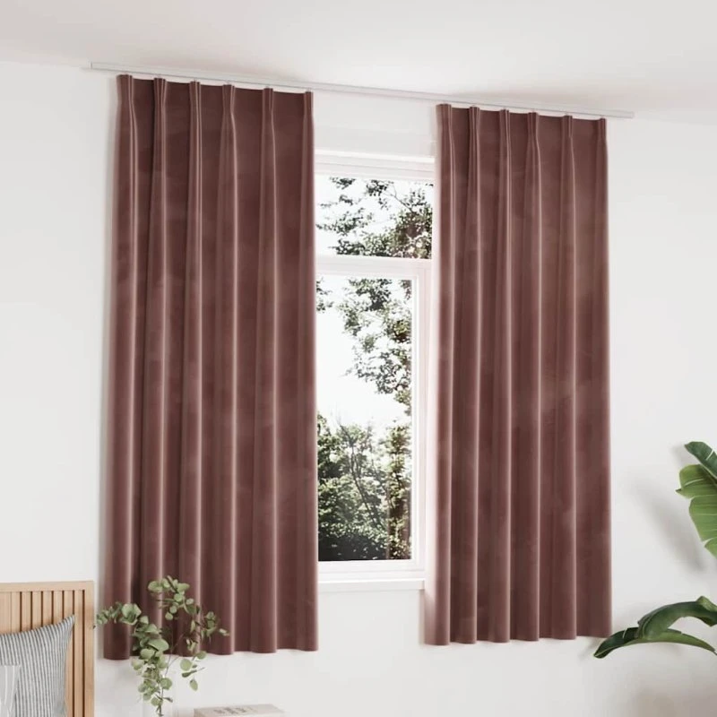 vidaXL Mørklægningsgardiner Fløjl Gammelrosa 140 x 175 cm 2 stk