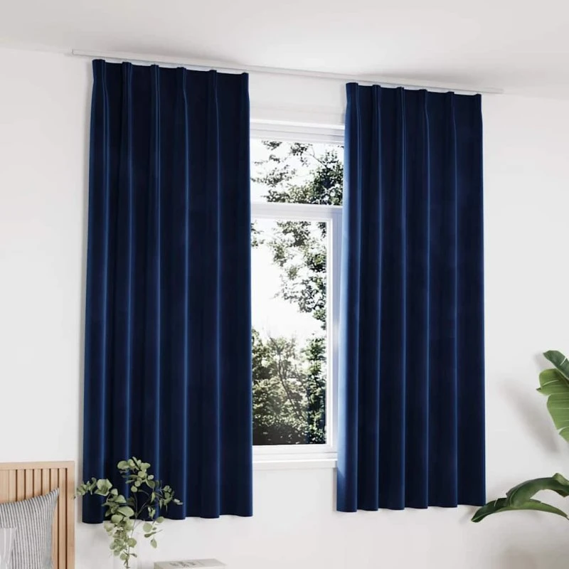 vidaXL Mørklægningsgardiner med Kroge 140 x 175 cm Fløjl Mørkeblå
