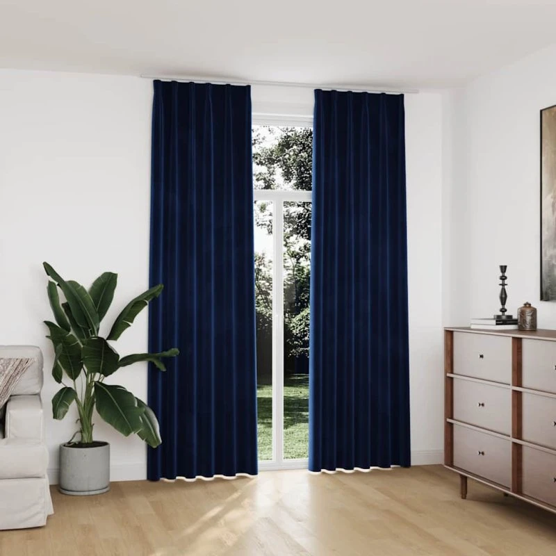 vidaXL Mørklægningsgardiner 2 stk. 140 x 245 cm Fløjl Mørkeblå