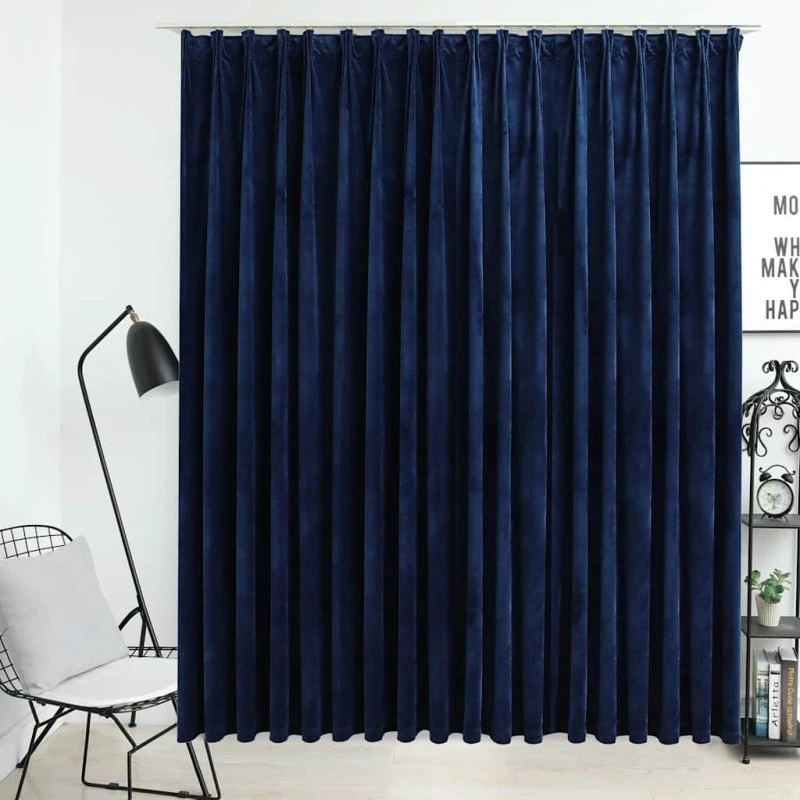 vidaXL Mørklægningsgardin 290 x 245 cm Fløjl Mørkeblå med Kroge