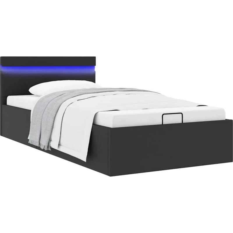 Kronos Hydraulisk Opbevaringsseng med LED, Sort 180x200 cm