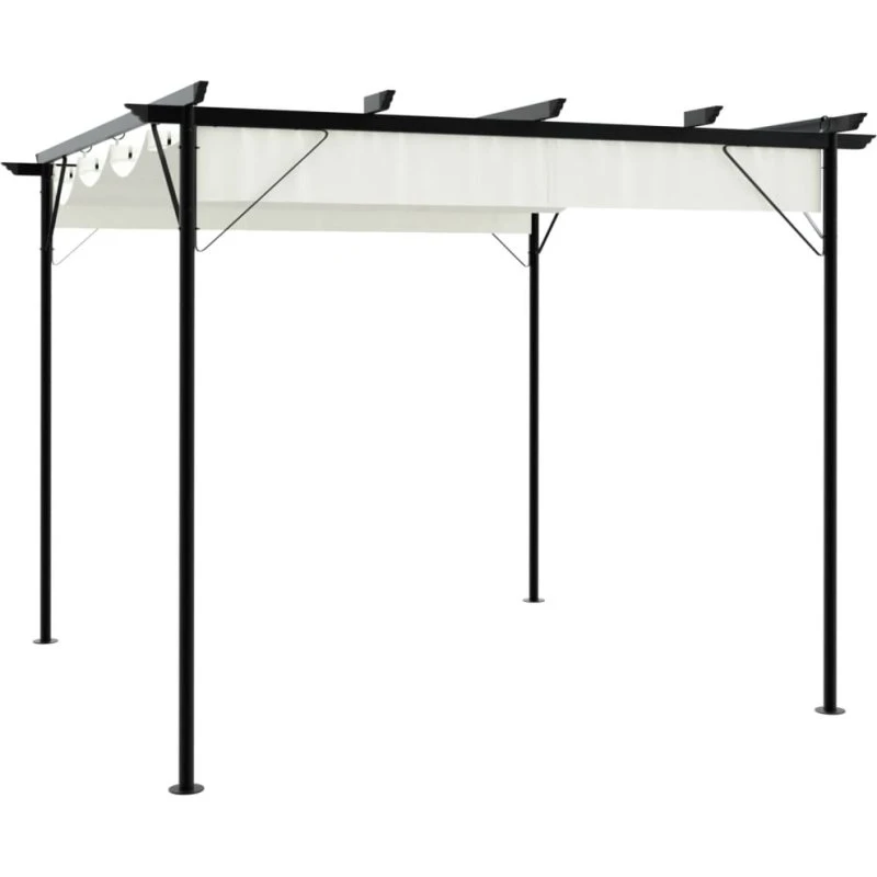 vidaXL Pergola 3x3 m med sammenrulleligt tag, stål cremefarvet