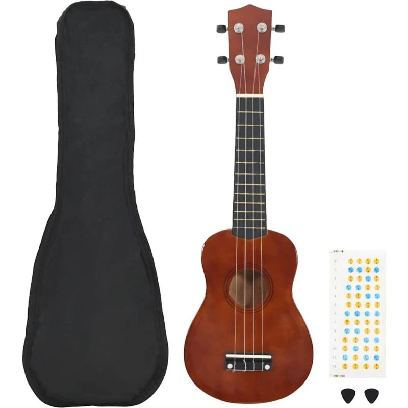 vidaXL Ukulelesæt Sopran 21" mørkt træ med taske