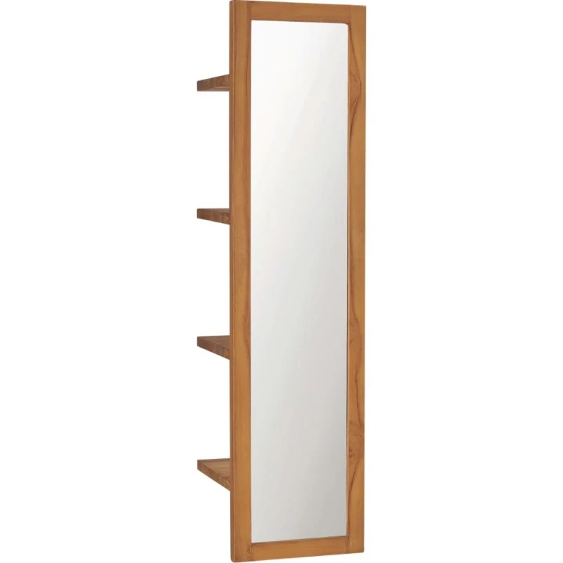 vidaXL Vægspejl med Hylder 30x30x120 cm i Massivt Teaktræ