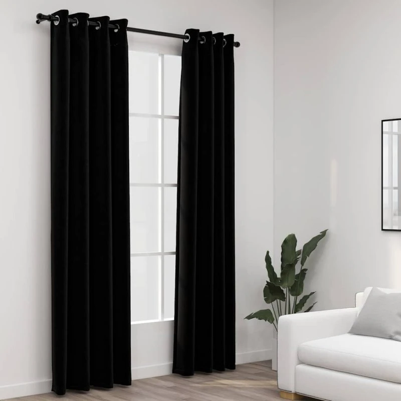 vidaXL Mørklægningsgardiner 2 stk. hør-look 140x225 cm sort