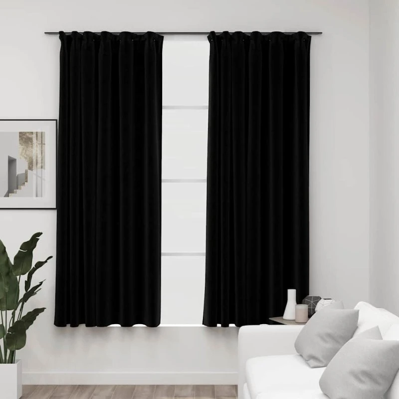 vidaXL Mørklægningsgardiner med Kroge 140x175 cm Sort