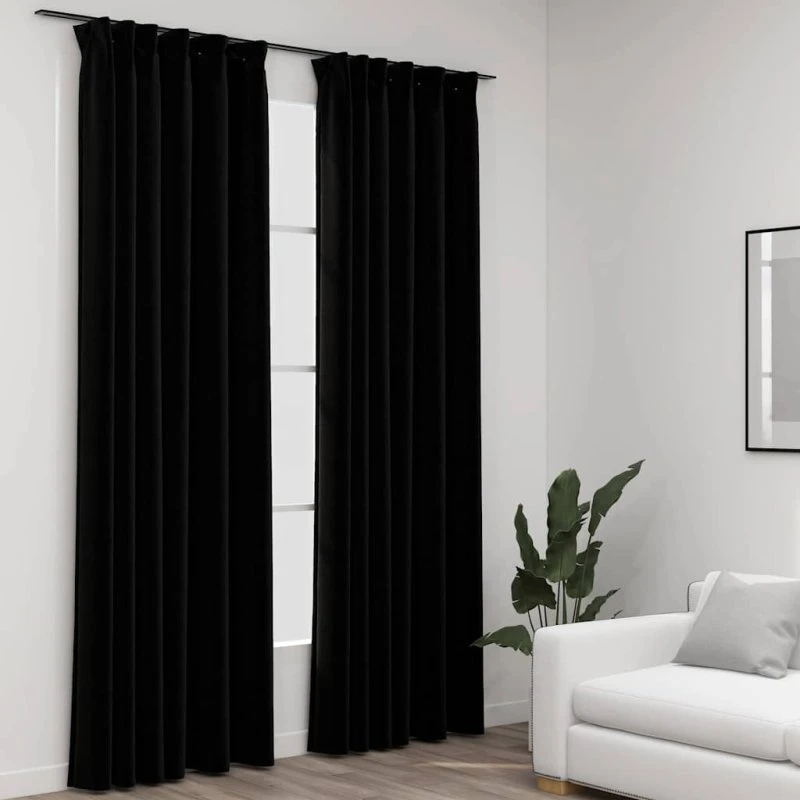 vidaXL Mørklægningsgardiner med Kroge 140x225 cm Sort