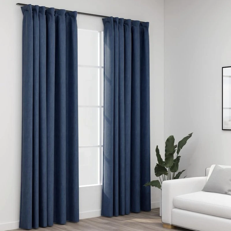 vidaXL Mørklægningsgardiner med Kroge 140x245 cm Blå Hør-Look