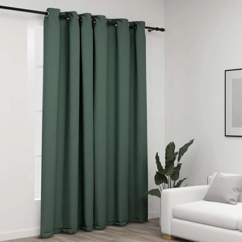 vidaXL Mørklægningsgardin 290x245 cm Grøn Hør-Look med Øjer