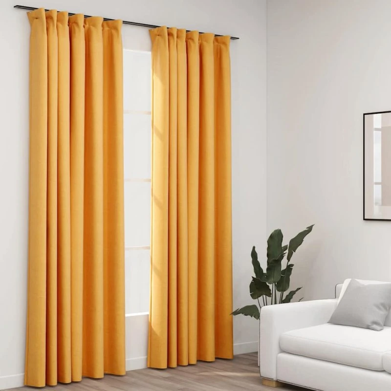 vidaXL Mørklægningsgardiner Hør-Look 140x225 cm Gul med Kroge