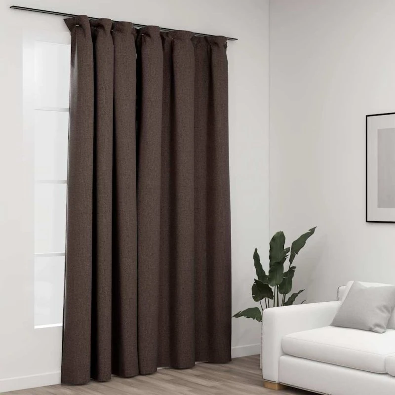 vidaXL Mørklægningsgardin med Kroge Hør-Look 290x245 cm Gråbrun