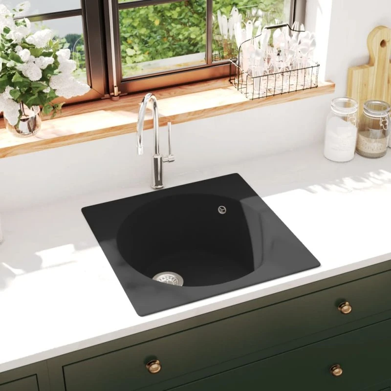 vidaXL Køkkenvask med Overløbshul, Granit, Sort, 480x480 mm