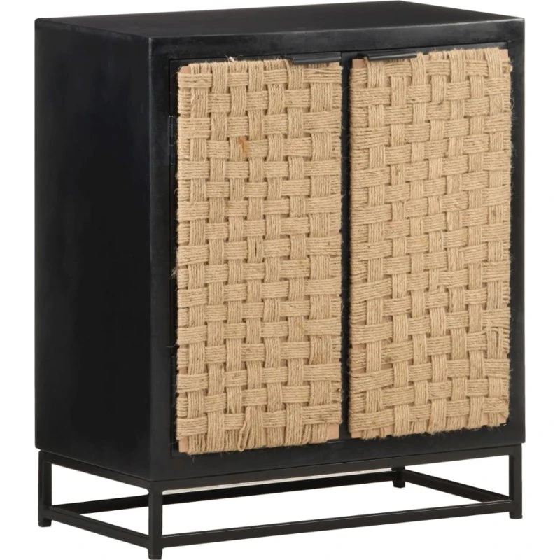 vidaXL Skænk 60x35x70 cm massivt mangotræ med jute-låg
