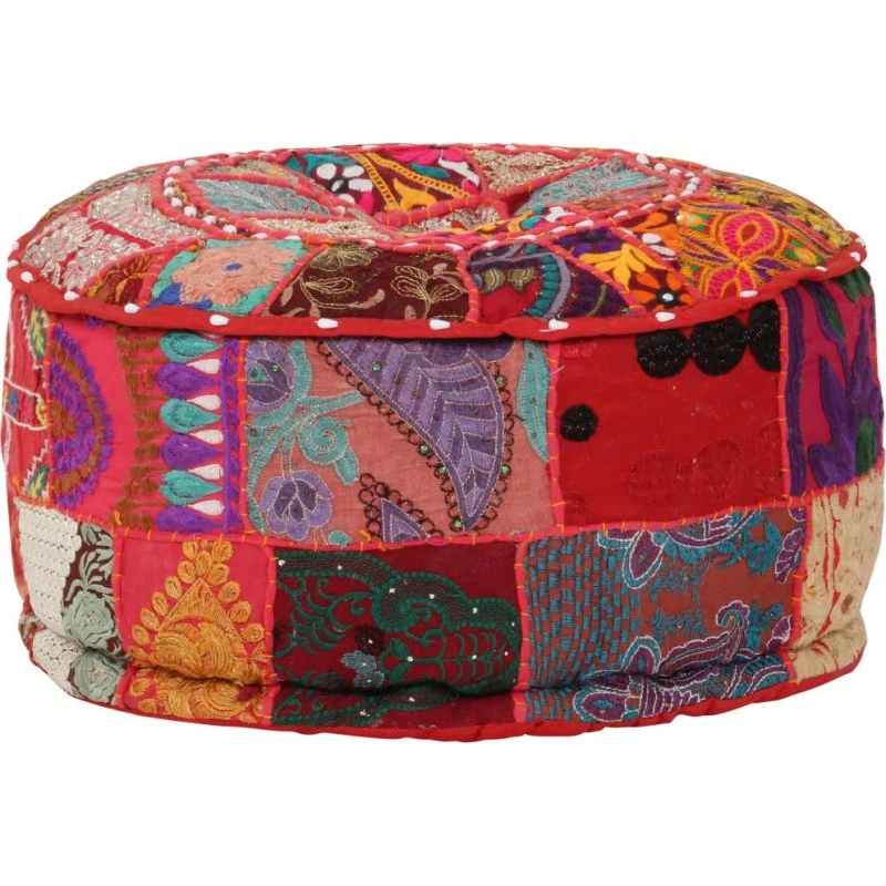 Puffe Med Patchwork Rund Bomuld 40 x 20 cm - Grøn
