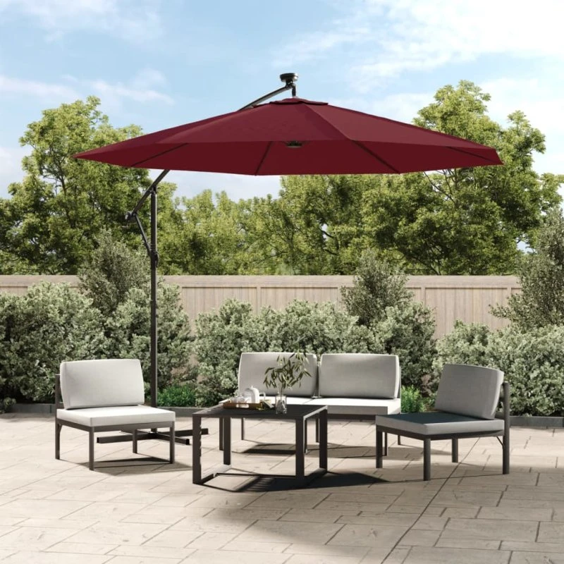 Hængeparasol M. LED-Lys & Stålstang Vin - Antracitgrå / 350 cm