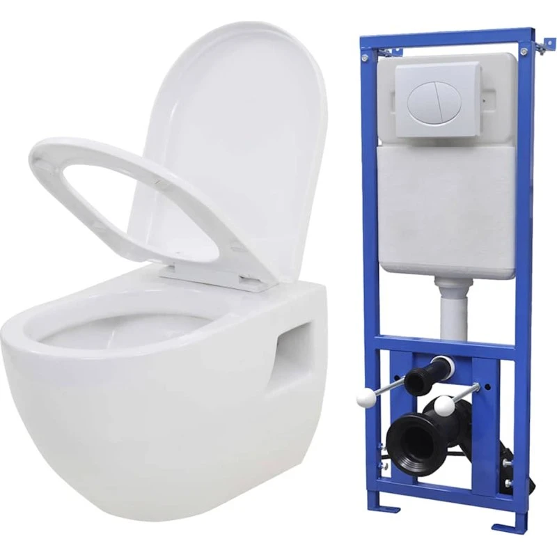 vidaXL Væghængt Toilet med Skjult Cisterne, Hvid