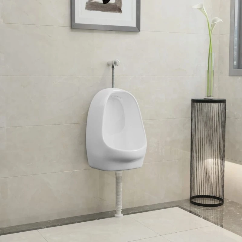vidaXL Væghængt urinal med skylleventil, keramisk hvid