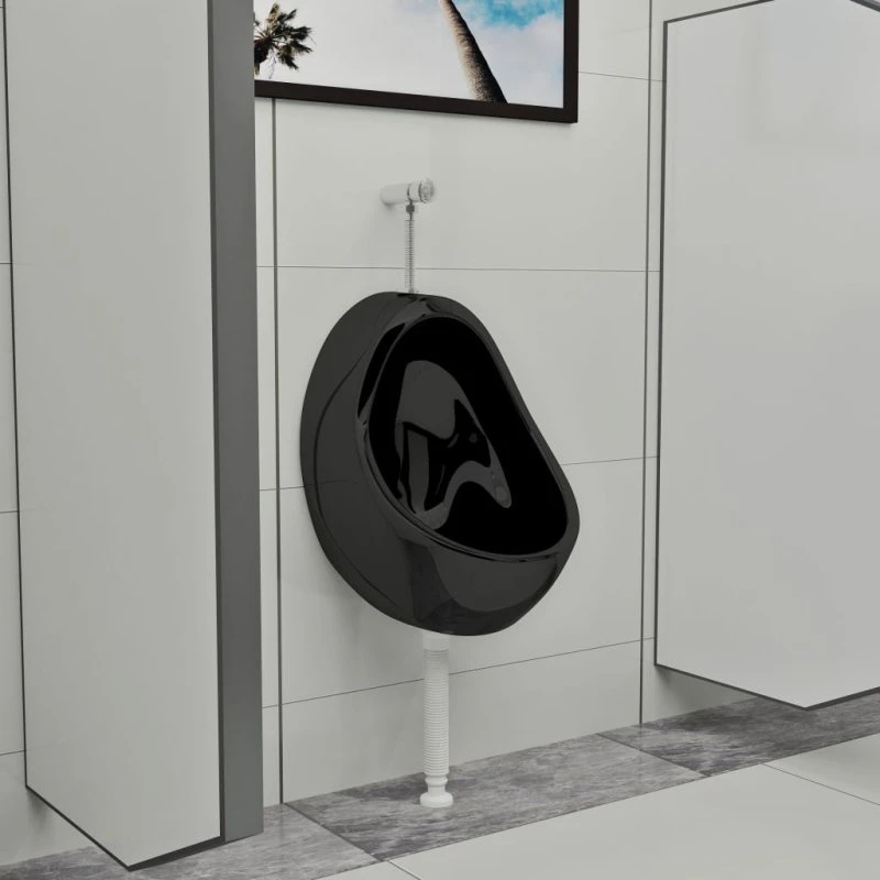 vidaXL Væghængt Urinal med Skylleventil, Keramisk Sort