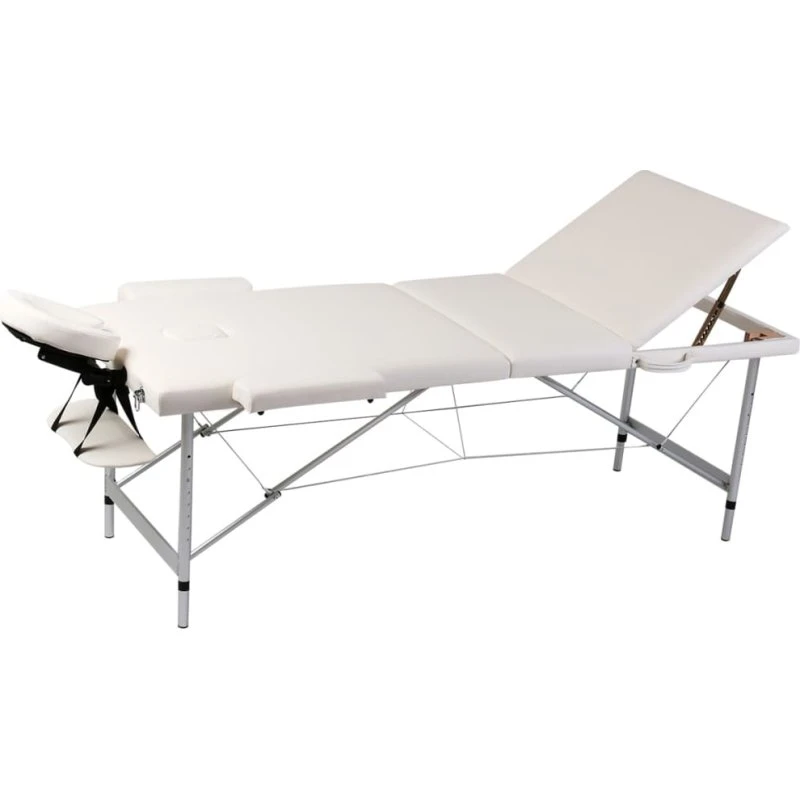 Cremefarvet sammenfoldeligt massagebord med aluminiumsstel, 3 zoner