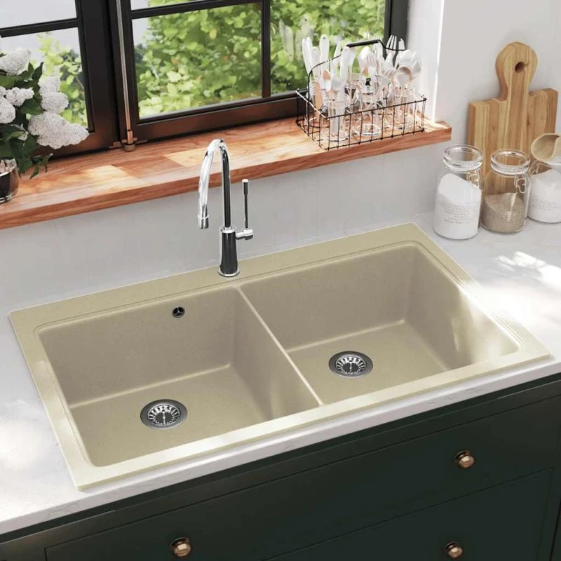 vidaXL køkkenvask granit dobbelt beige 860x510 mm