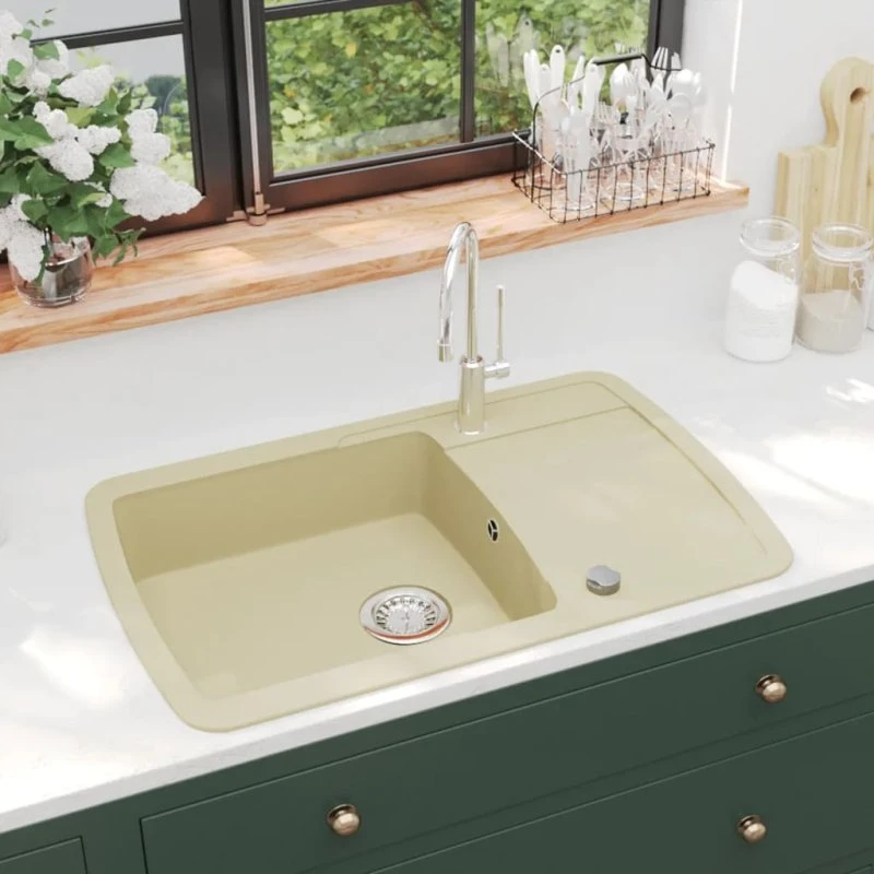 vidaXL granitkøkkenvask enkelt beige, reversibel, ekstra dyb