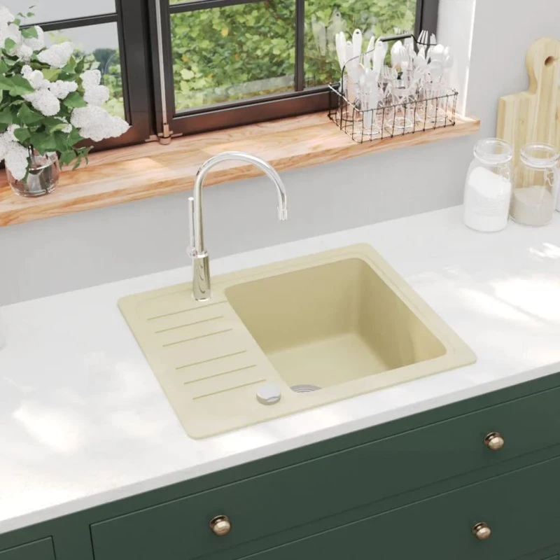 vidaXL Granitkøkkenvask Beige, Enkelt, Reversibel