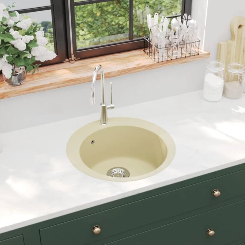 vidaXL Granitkøkkenvask Rund Beige 505x505 mm