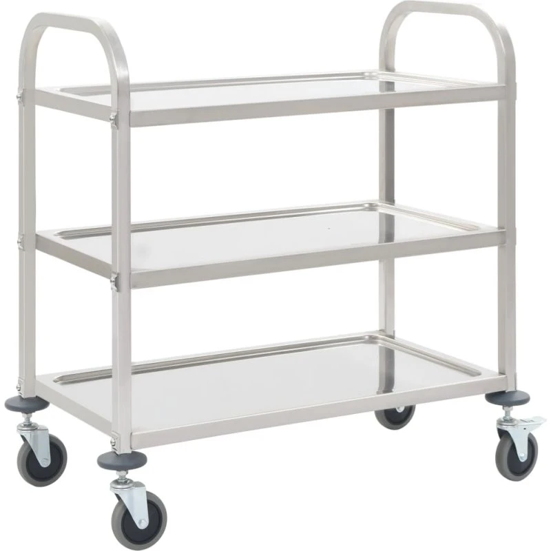 vidaXL Køkkenvogn med 3 Hylder 95x45x83,5 cm Rustfrit Stål