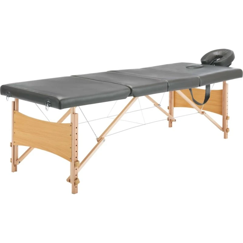 vidaXL massagebord med 4 zoner, træstel, 186x68 cm, antracitgrå