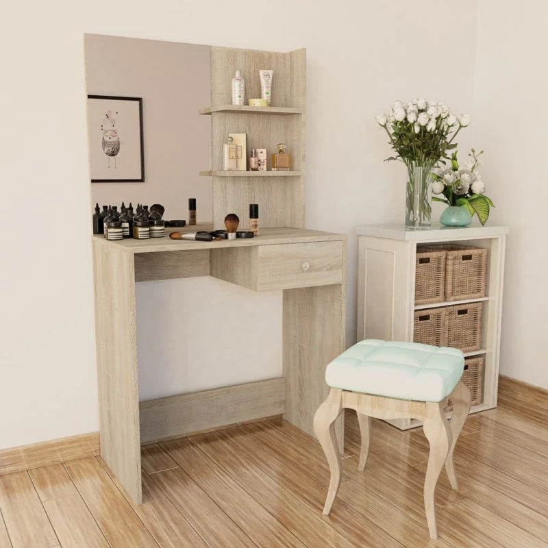 vidaXL Kosmetikbord 75x40x141 cm, konstrueret træ, egetræsfarvet
