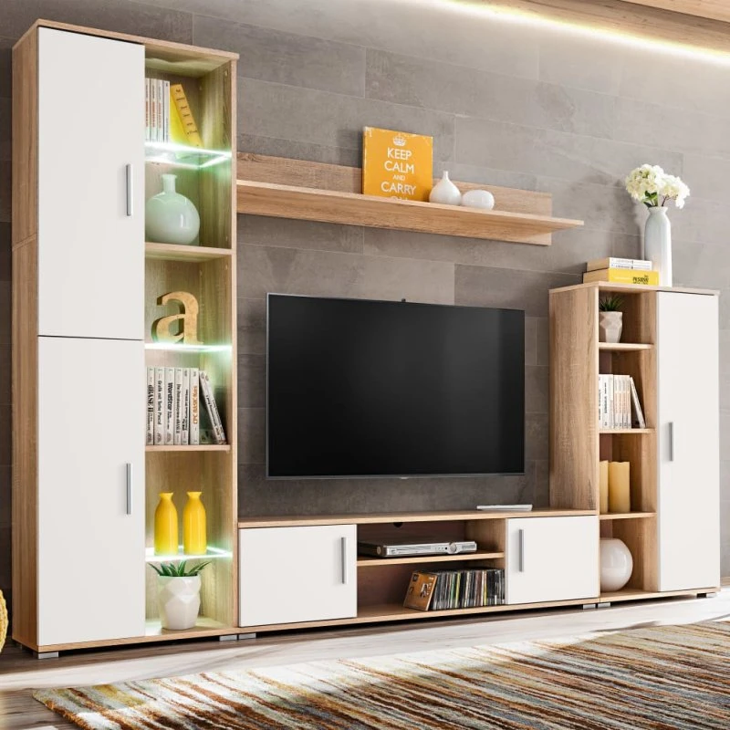 vidaXL Skabssæt med Tv-Skab og LED-lys Sonoma-eg og Hvid