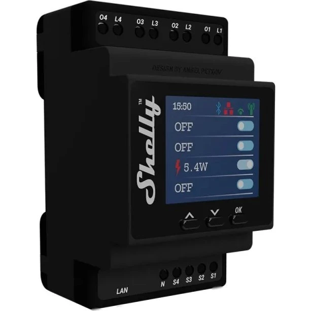 Shelly PRO 4PM 4-kanals smart relæ med energimåling