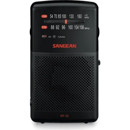 Sangean SR35 Radio, Sort, med indbygget højttaler og 3,5 mm hovedtelefonstik