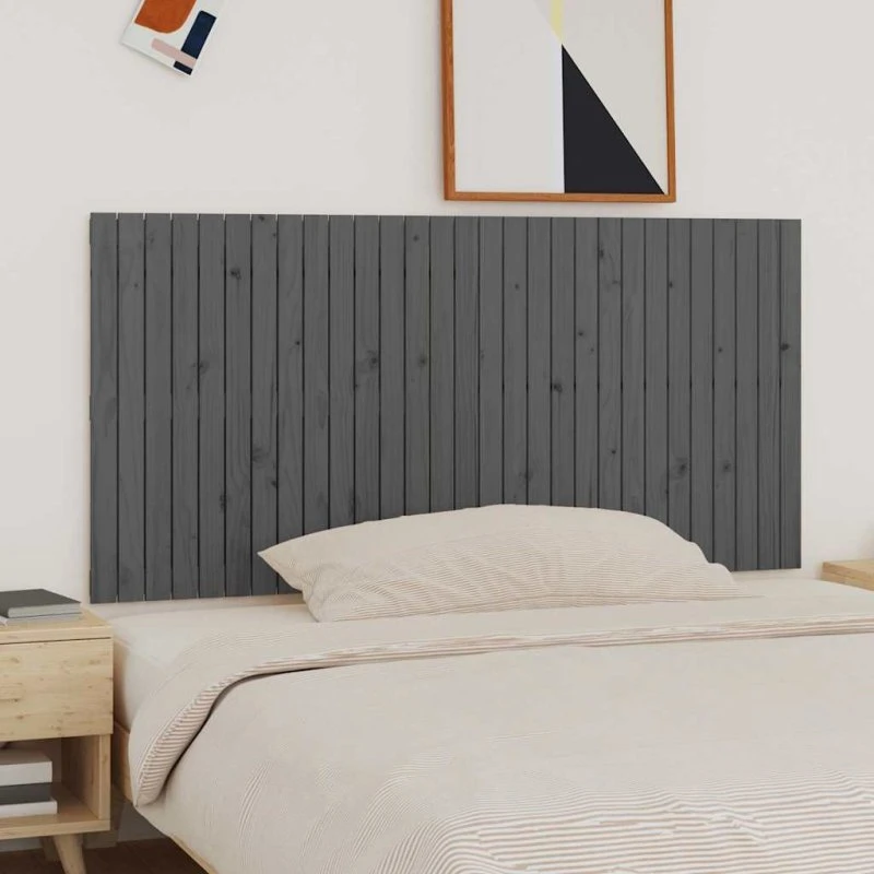 vidaXL Sengegavl 185x90 cm Grå Massivt Fyrretræ