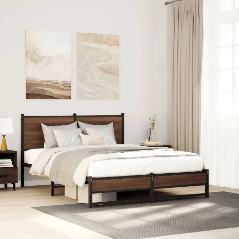 vidaXL Sengeramme 140x190 cm metal brun egetræsfarve