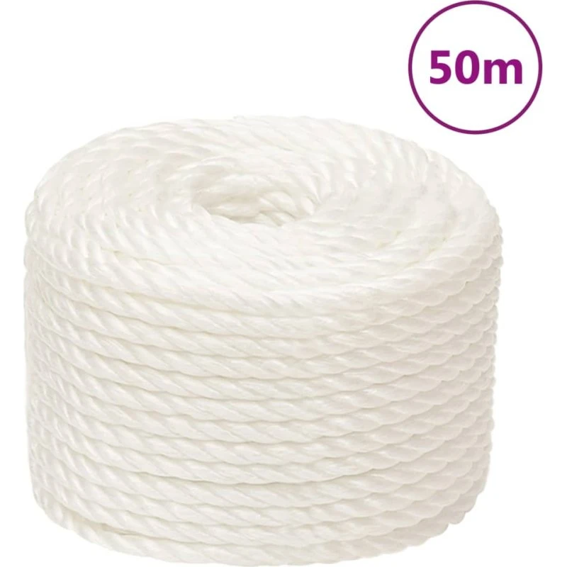 vidaXL Arbejdsreb 12 mm 50 m hvid polypropylen