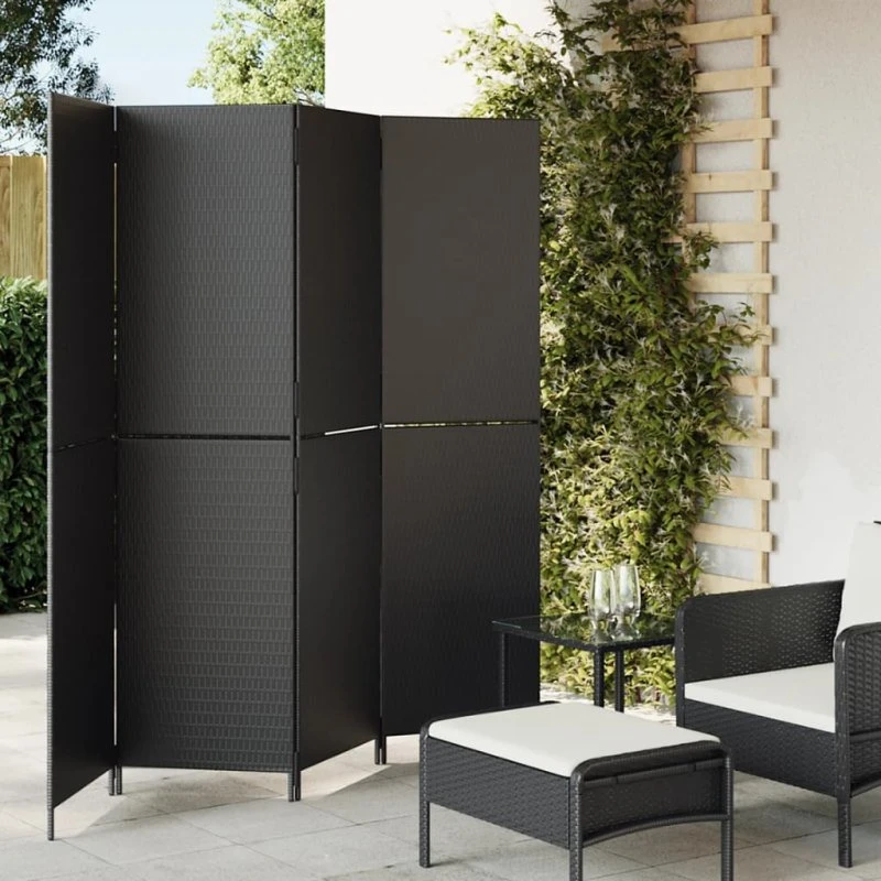 Rumdeler 4 Paneler Polyrattan Sort 245 x 200 cm