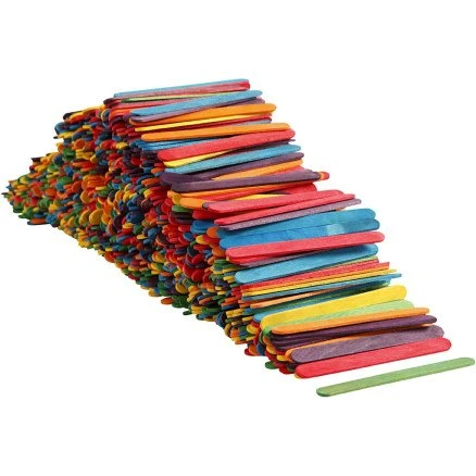 Birk Træpinde, 11,4 cm, 1000 stk., 6 farver