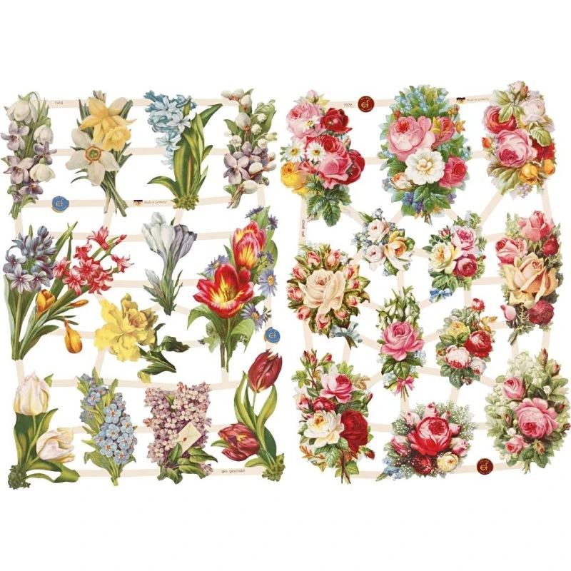 Glansbilleder - Blomster - 2 Ark A4