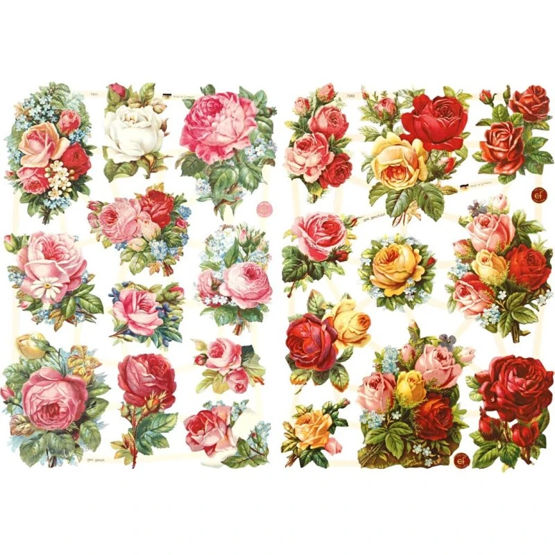 Glansbilleder - Blomster Rosenmix, 2 ark, 16,5x23,5 cm