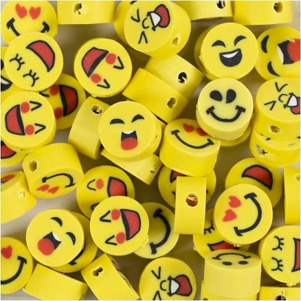 Figurperler, Emoji, 10 mm, hulstr. 1,5 mm, 60 stk.