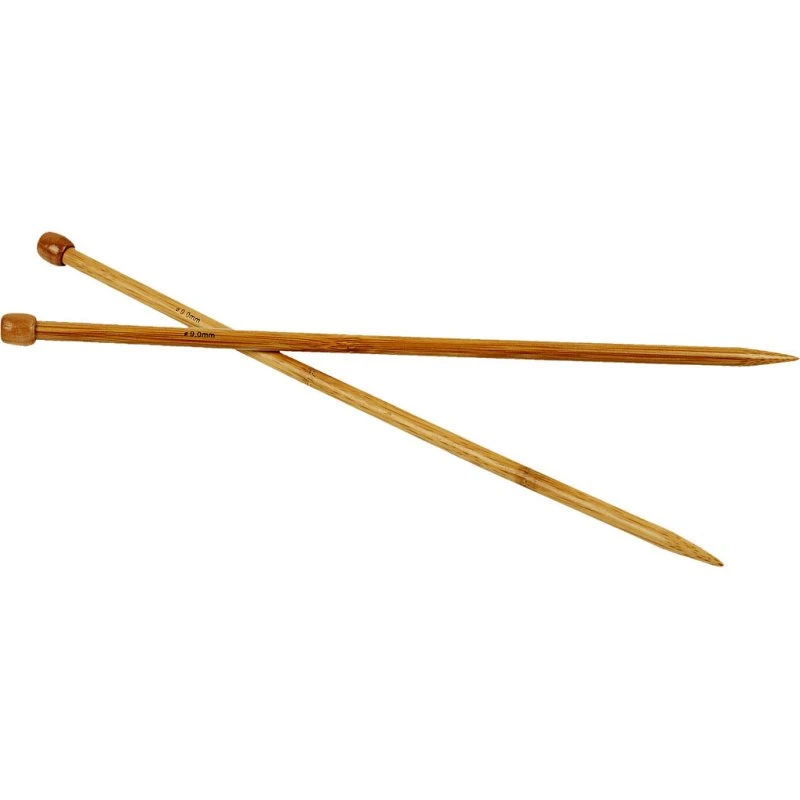 Bambus Træ Strikkepinde 9 mm, 35 cm, 1 par