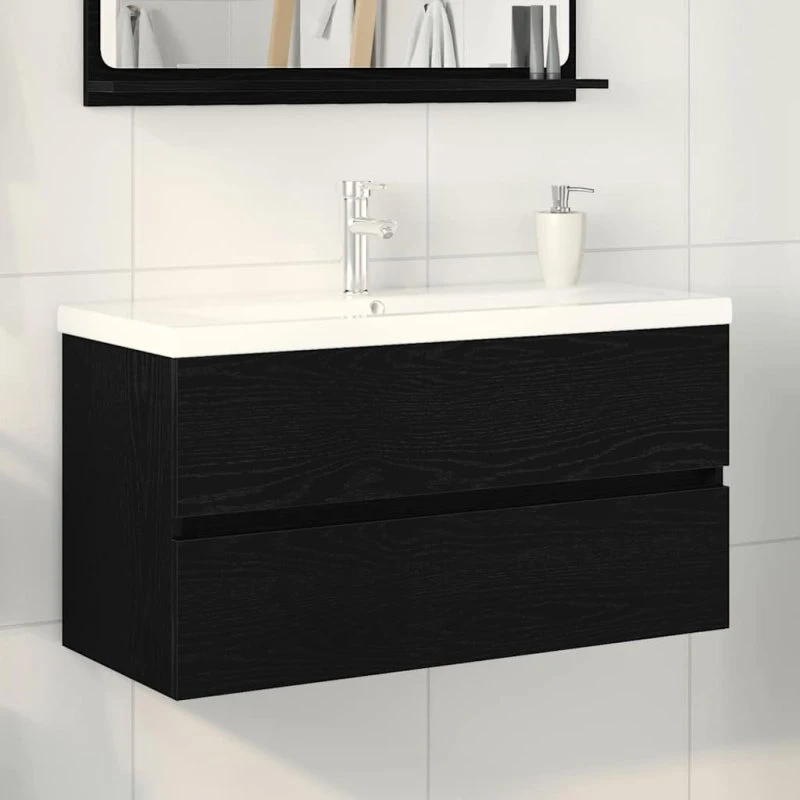 vidaXL Badeværelsesskabsunder Sort Eg 90x39x62 cm Vægmonteret Træ