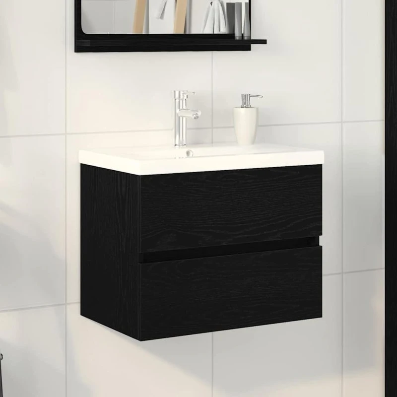 vidaXL Badeværelsesskabsunder Sort Eg 60x39x62 cm Konstrueret Træ