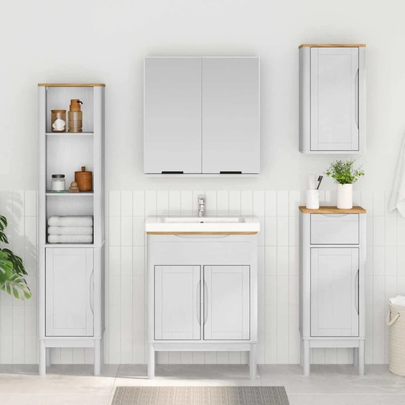 vidaXL Badeværelsesvægskab FLORO Hvid 60 x 40 x 80 cm Massivt fyrretræ