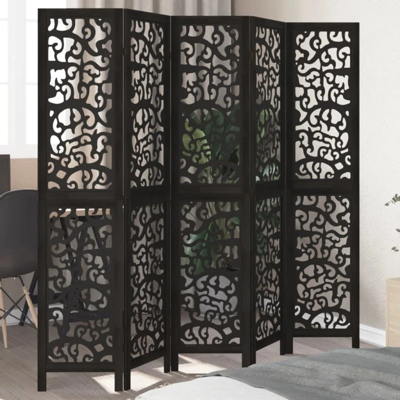 vidaXL 5-paneler rumdeler i massivt kejsertræ, sort, 50 x 180 cm