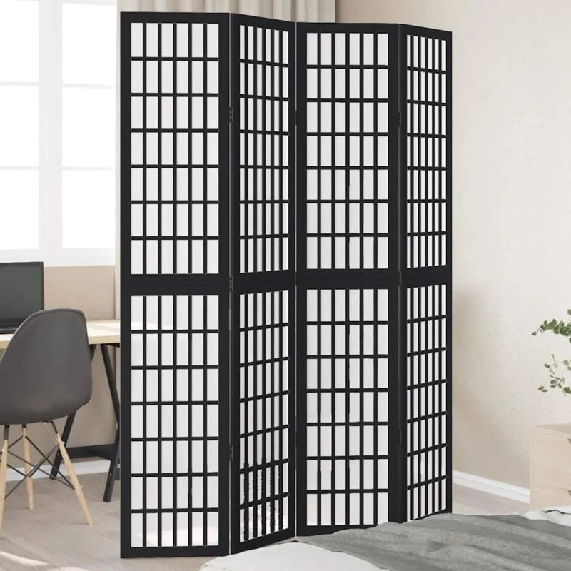vidaXL 4-paneler rumdeler i massivt kejsertræ, sort, 40 x 200 cm