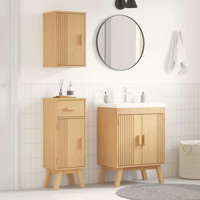 vidaXL Badeværelsesmøbel sæt 3 pcs Brun Massivt fyrretræ 114 x 43 x 73,5 cm