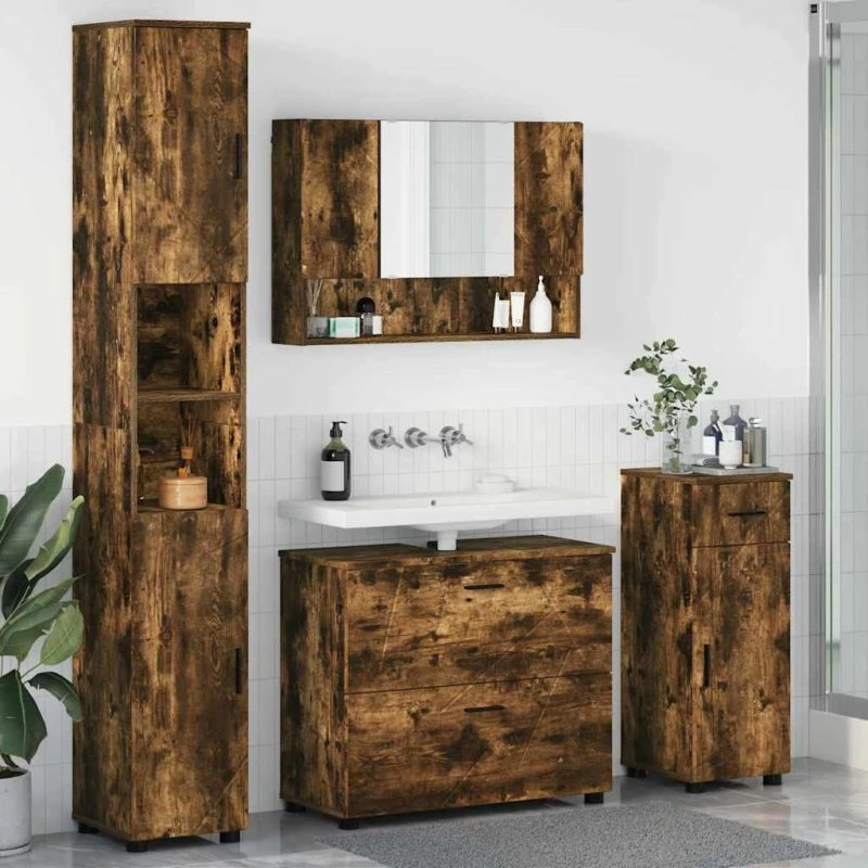 vidaXL Badeværelsesmøbel sæt 4 pcs røget eg, 30 x 35 x 192 cm