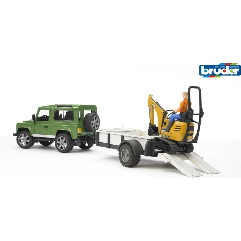 Bruder Land Rover med trailer og JCB micro gravemaskine